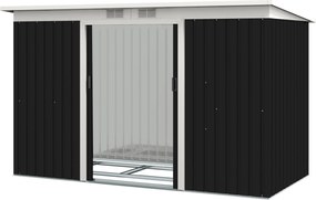 Outsunny Fém Szerszámtároló 6.3m³ 280x130x172cm Tetőablakkal, Csúsztatható Fiúajzókert Fészer Kültéren, Védett Kerti Ház, Szerszámtároló a Hátsó Udvar