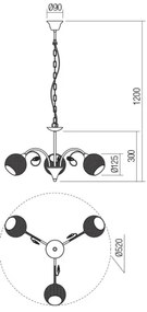 Redo 02-972 - Láncos csillár ASPERA 3xE14/28W/230V átm. 52 cm fekete