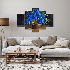 Kék virágok képe egy vázában (150x105 cm)