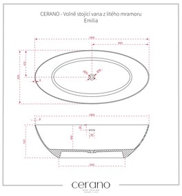 Cerano Emilia, szabadon álló öntött márvány kád 180x85cm, fekete matt, CER-CER-417539