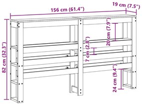 fehér tömör fenyőfa fejtámla polcokkal 150 cm