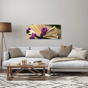Kép egy könyvröl és a lila virágok (120x50 cm)