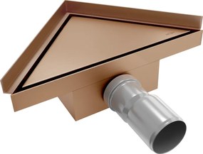 Mexen Flat-T M13 háromszög alakú padlóösszefolyó 20 x 20 cm, kefe hatású réz - 1C10320