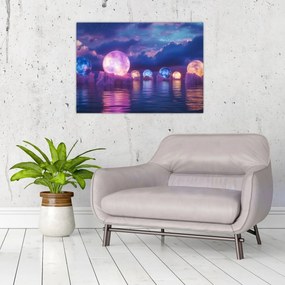 Üveg kép - Bolygók a vízen (70x50 cm)