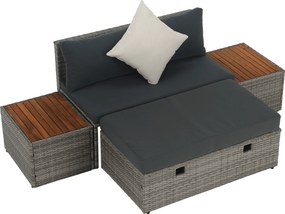 Kerti rattan szett, szürke/természetes/krémszínű, DEBRA