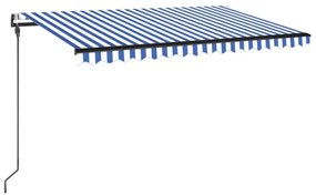 kék/fehér automata szélérzékelős és LED-es napellenző 450x300cm