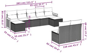 9 részes szürke polyrattan kerti ülőgarnitúra párnákkal