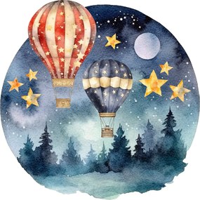 PIPPER. Kör alakú falmatrica "Hőlégballonok az erdő felett" Méret: 100cm