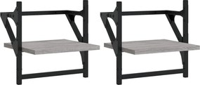 vidaXL 2 db szürke sonoma színű fali polc rúddal 30 x 25 x 30 cm