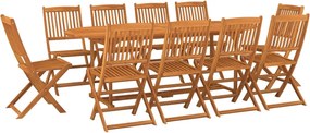 vidaXL 11 részes tömör akácfa kerti étkezőgarnitúra 220x90x75 cm
