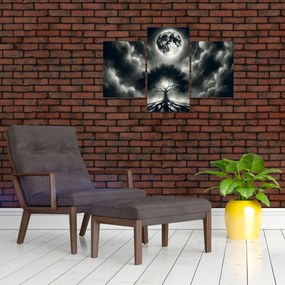 Kép – Fekete-fehér fa teliholdban (90x60 cm)