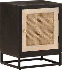 vidaXL fekete tömör mangófa és vas éjjeliszekrény 40 x 30 x 50 cm