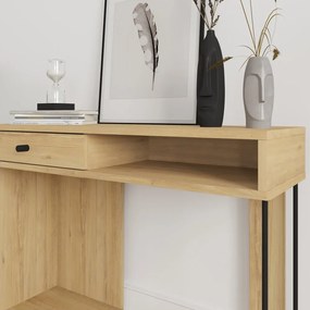 Natúr színű konzolasztal tölgyfa dekoros asztallappal 35x100 cm Saturne – Marckeric