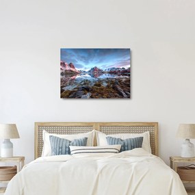 Üveg kép - Napfelkelte Reine felett (70x50 cm)