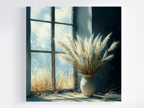 Vászonkép Canvas Ablak Dekoráció Fű Dekoratív Pampas Váza 40x40