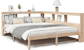 vidaXL tömör fenyőfa könyvespolcos ágy matrac nélkül 135 x 190 cm