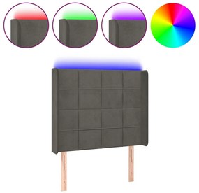 sötétszürke bársony LED-es fejtámla 83x16x118/128 cm