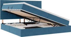 vidaXL Ágy tárolóval és matraccal Sötét kék 200 x 200 cm Bársony