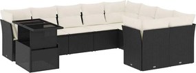 vidaXL 10 részes fekete polyrattan kerti ülőgarnitúra párnákkal