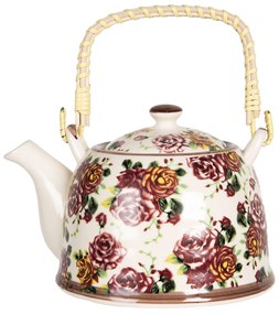 Vintage porcelán teáskanna szűrővel rózsás