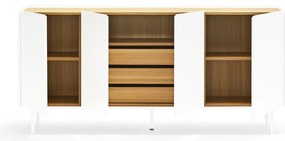 Fehér-natúr színű alacsony komód tölgyfa dekorral 165x78 cm Arista – Teulat
