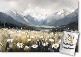 Fotótapéta Flizelina Tavasz Nyár Hegyek Rét Virágok Margaréták 100x75 ragasztó