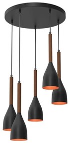 Csillár zsinóron MUZA 5xE27/15W/230V fekete/barna/réz/bükkfa