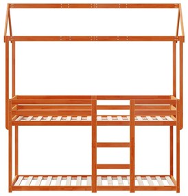 viaszbarna tömör fenyőfa ágy emelettel és tetővel 75 x 190 cm