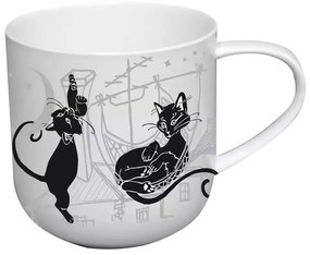 Cicás porcelán bögre 500 ml fekete macskák a háztetőn