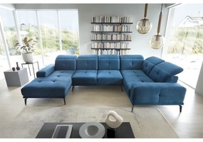 Kék bársony sarokkanapé (jobb oldali-U alakú) Neviro – ELTAP