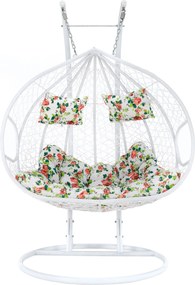 Függő dupla fotel, fehér/minta virág, DALVEA 2 NEW