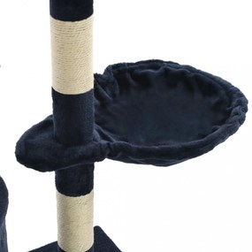 sötétkék macskabútor szizál kaparófákkal 138 cm