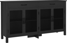 HOMCOM Alacsony Tároló Buffet Szekrény 4 Ajtóval, Állítható Polcokkal és 2 Fiókkal a Nappaliba, Konyhába és Étkezőbe - Ipari Stílus - 150 x 40 x 85 cm