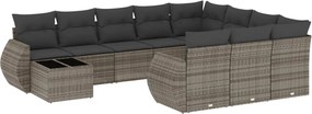 vidaXL 11 részes szürke polyrattan kerti ülőgarnitúra párnákkal
