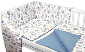 Baby Nellys 3-dílná készlet Mantinel ágyneművel - Szivárvány, pasztell val vel nyomtatott/kék 120x90