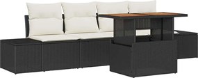 vidaXL Kerti Kanapé Szett tárolóval 5 pcs Fekete Poli rattan