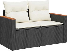 vidaXL 2 személyes fekete polyrattan kerti kanapé párnával