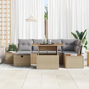 7 darabos kerti kanapé szett párnákkal Bézs Poly Rattan Akácia