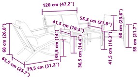 5 részes fekete acél erkélybútor-garnitúra párnákkal