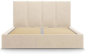 Bézs kárpitozott franciaágy tárolóhellyel ágyráccsal 160x200 cm Juniper – Mazzini Beds
