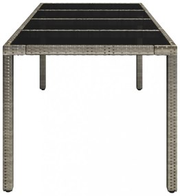 szürke polyrattan üveglapos kerti asztal 190 x 90 x 75 cm