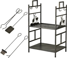 Outsunny Tűzifatároló Tűzkészlethez, Fekete+Arany Kályhás Logtároló, 51,5x33x77 cm | Aosom
