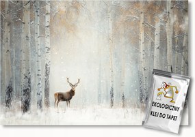 Fotótapéta Flizelina Erdő Nyírfák Szarvas Tél Hó 350x250 ragasztó