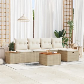 6 Darabos Kert Sofa Szett Párnákkal, Bézs Poli Rattan