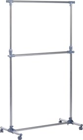 HOMCOM Magasságban és Szélességben Állítható Fali Akasztó Állvány, 4 Forgatható Kerek, Rozsdamentes Acél és ABS, 165x48x180cm | Aosom