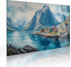 Üveg kép - Norvég falu (70x50 cm)