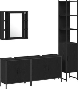 vidaXL Fürdőszoba bútor szett polcokkal tárolóval 4 pcs Fekete Faanyag