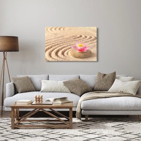 Egy kő, virággal a homokban képe (90x60 cm)