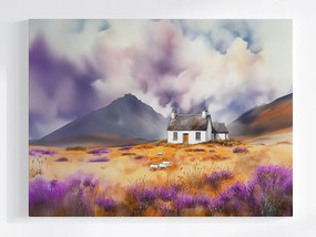Vászonkép Canvas Tájkép Skócia Highland Hegyek Ház Hanga Juhok 80x60