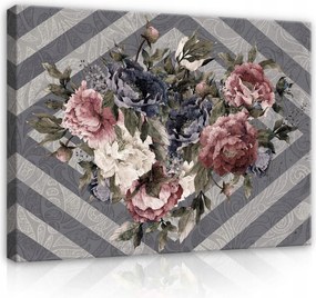 Vászonkép 80x60 Virágcsokor bazsarózsa rózsa vintage elegáns bordó